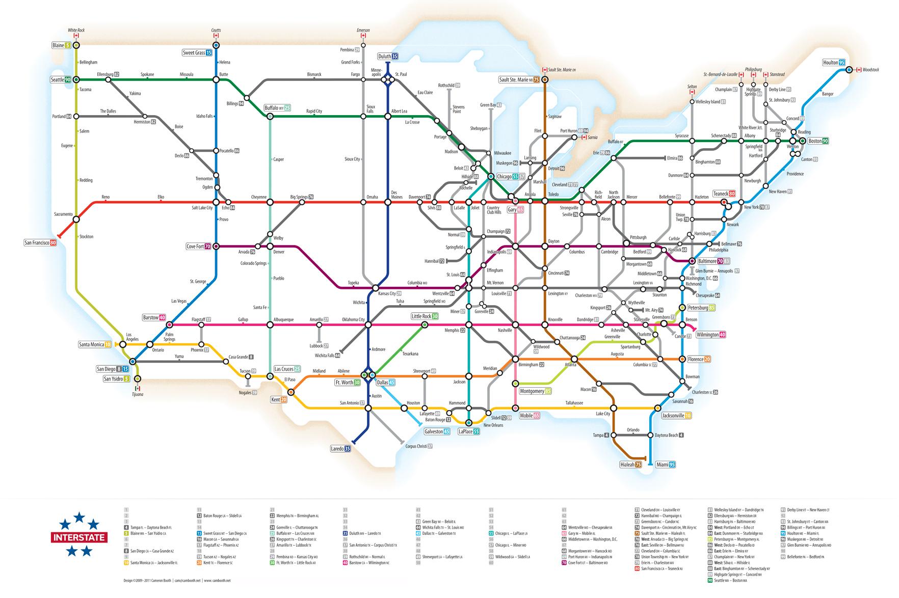 Infographic: U.S. Interstate Highways, as a Transit Map