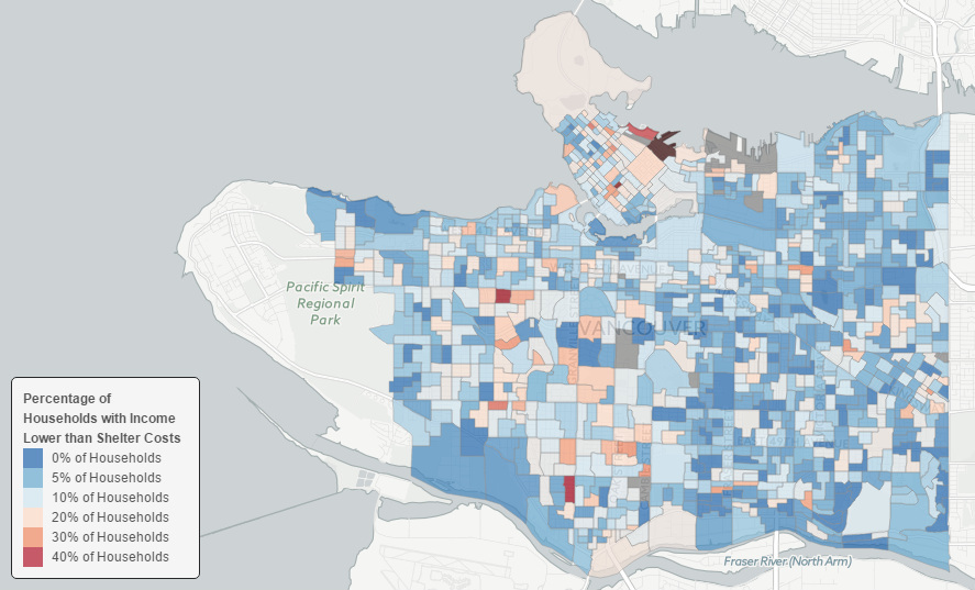 Percentage paying more for housing in Vancouver, the center of Canada's Housing Bubble