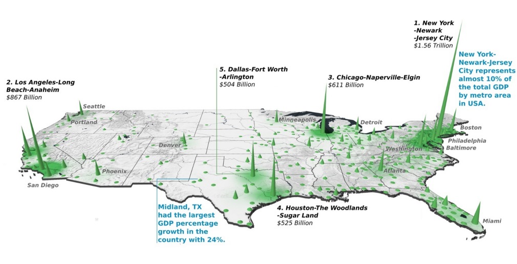 This Stunning 3D Map Shows U.S. Economic Contribution by City