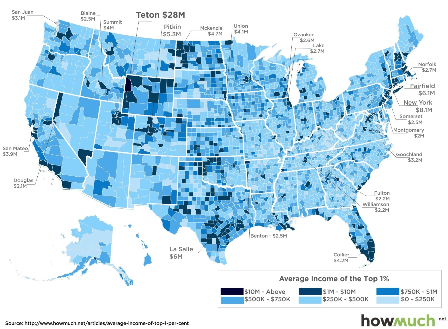 Blændende Kamp Diplomatiske spørgsmål This Map Shows the Average Income of the Top 1% by Location