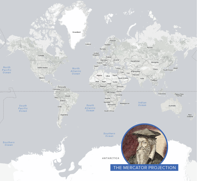 El mapa de proyección de Mercator