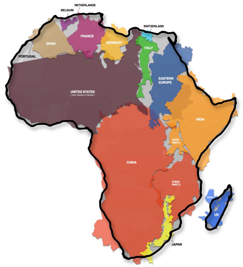 tamaño real del gráfico de mapa de áfrica