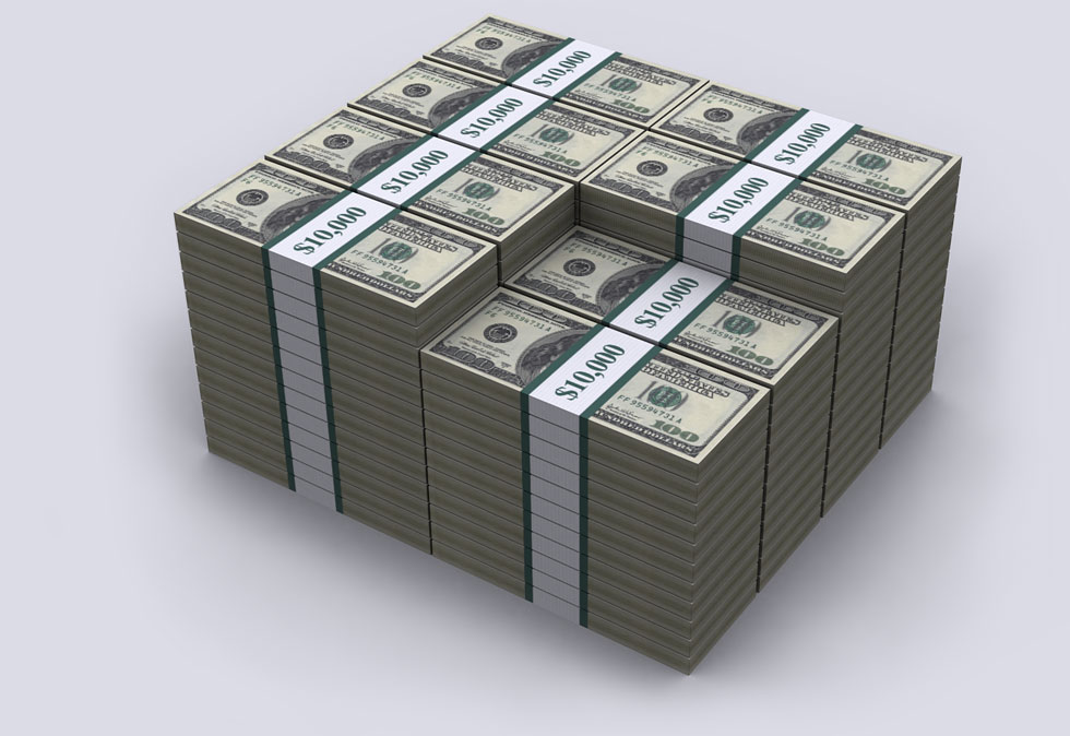 $1 million visualized in $100 bills