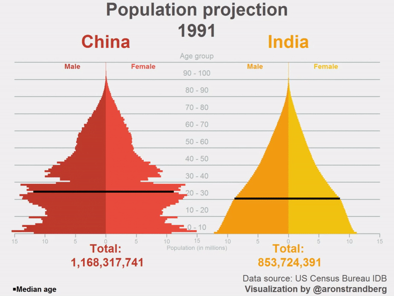Animation: Comparing China vs. India Population Pyramids