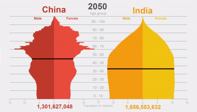 Animation Comparing China Vs India Population Pyramids