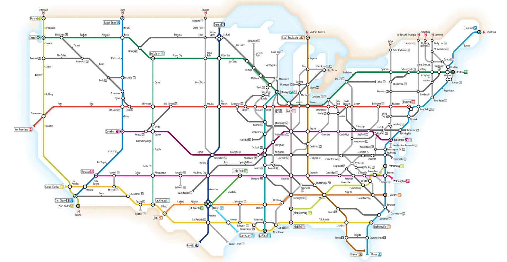 Infographic U S Interstate Highways As A Transit Map