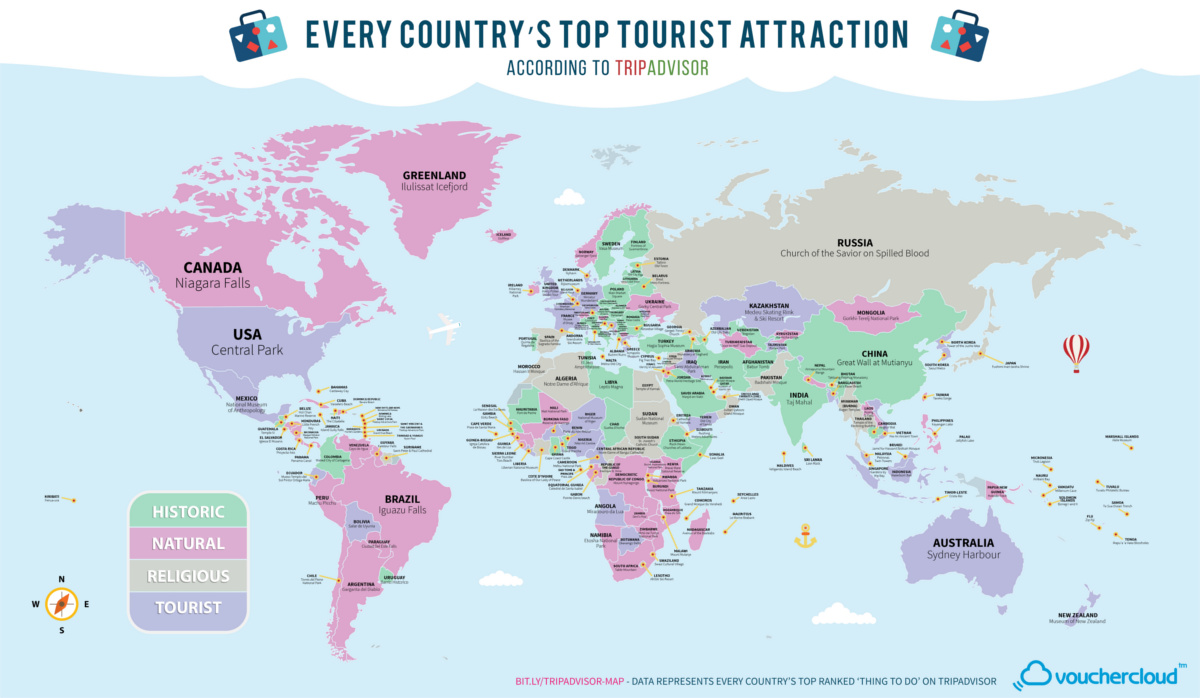 Map: The Top Tourist Attraction in Every Country