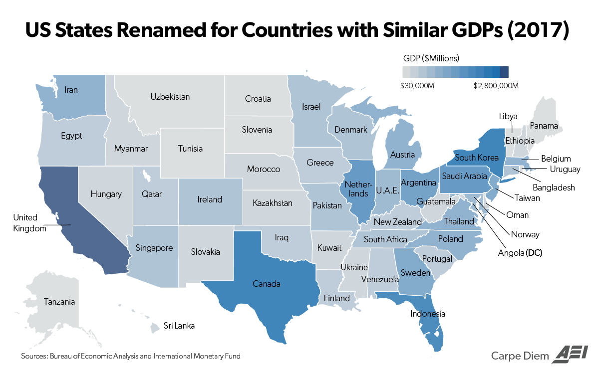 This Map Compares the Size of State Economies with Entire Countries