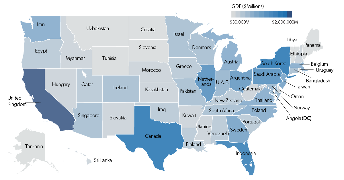 This Map Compares the Size of State Economies with Entire Countries - 30
