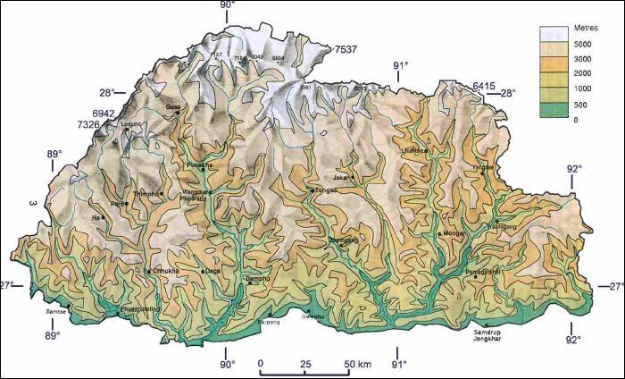 bhutan elevation map