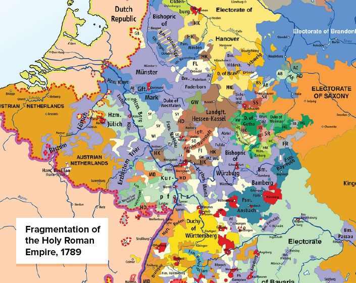 Mappa europea con frammenti di Sacro Romano Impero