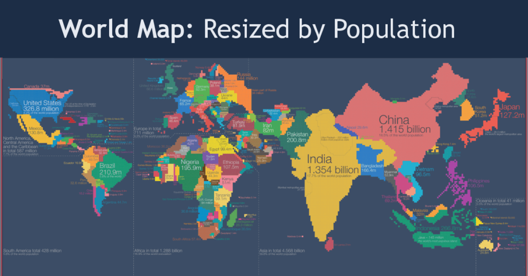 this fascinating world map was drawn based on country populations america world map