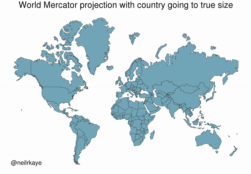 True size of countries animation Mercator