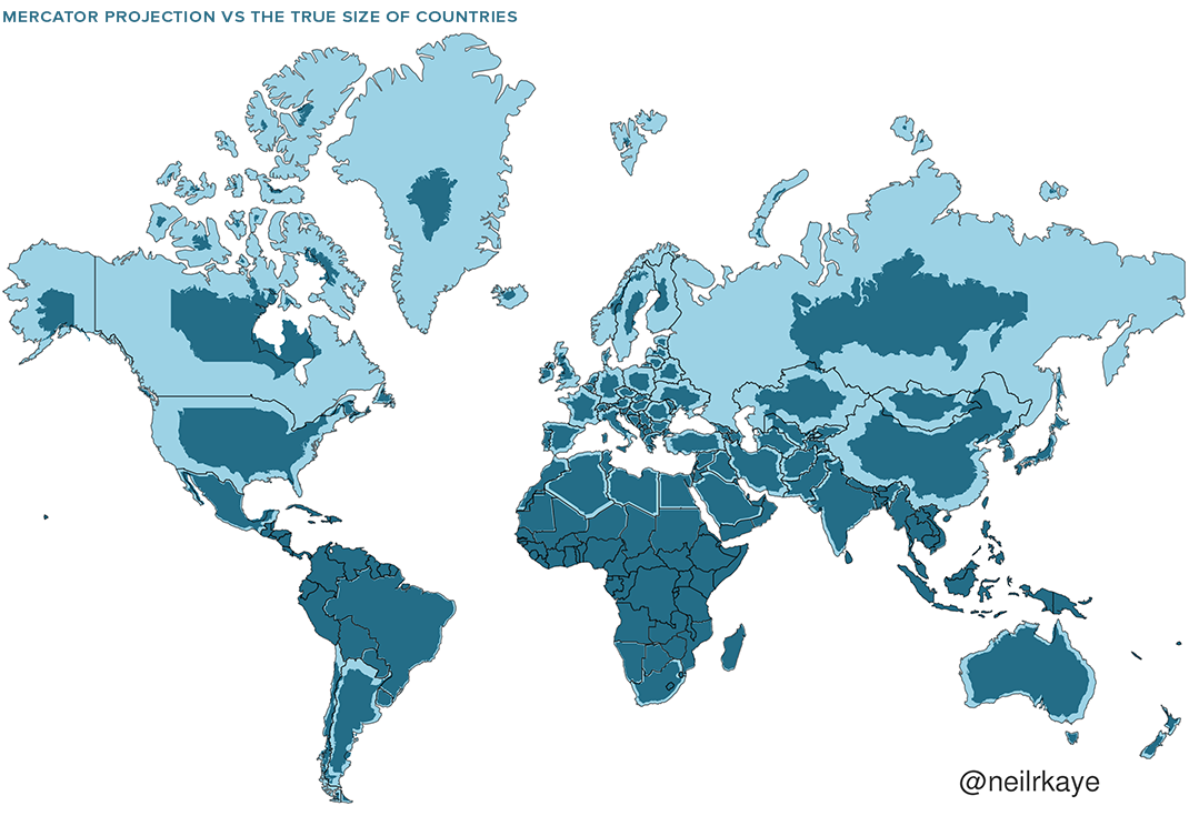 mercator projection true size of countries