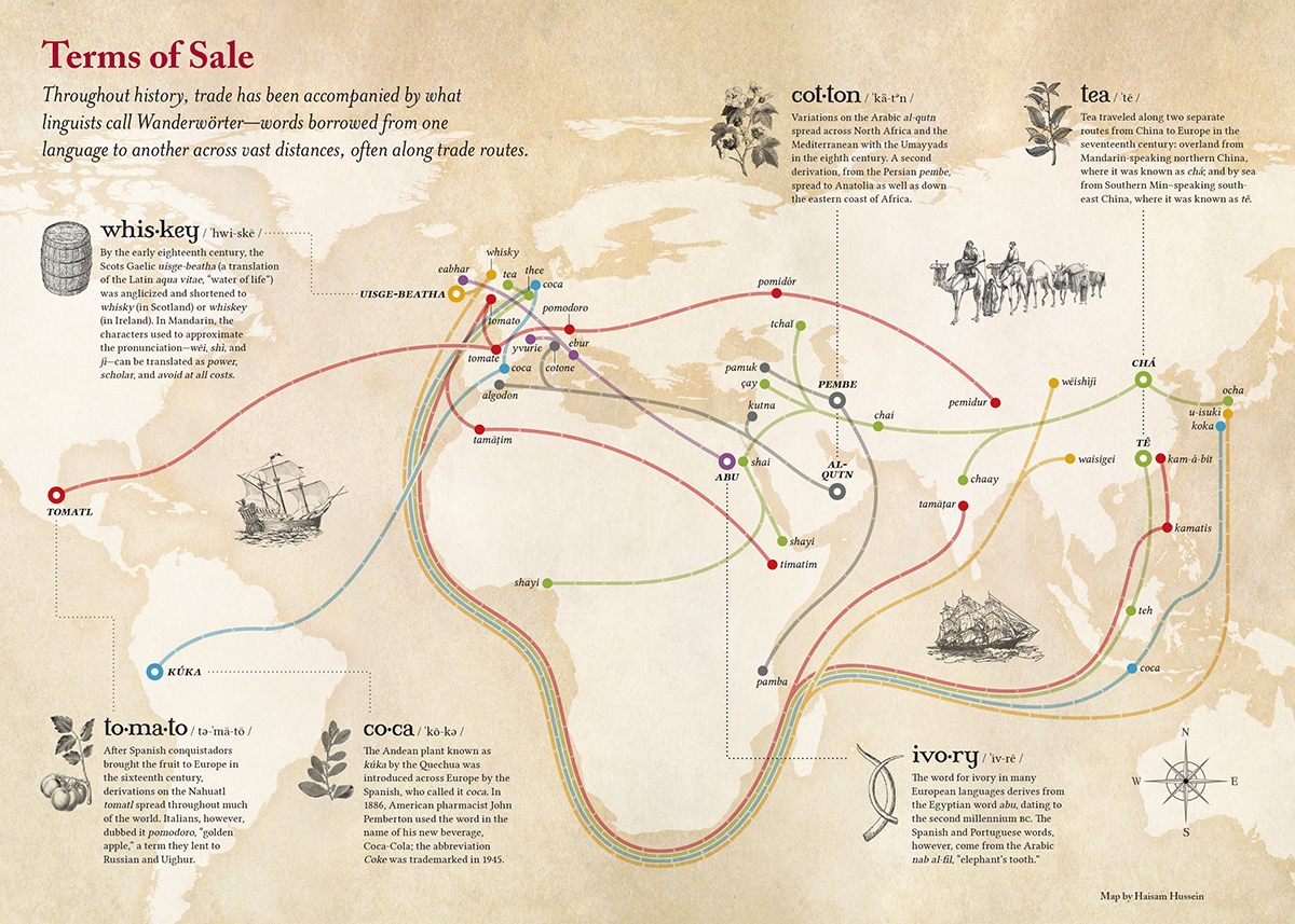 Map of Words along Trade Routes