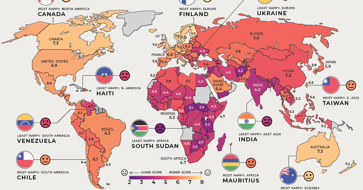 Visualizing The Happiest Country On Every Continent