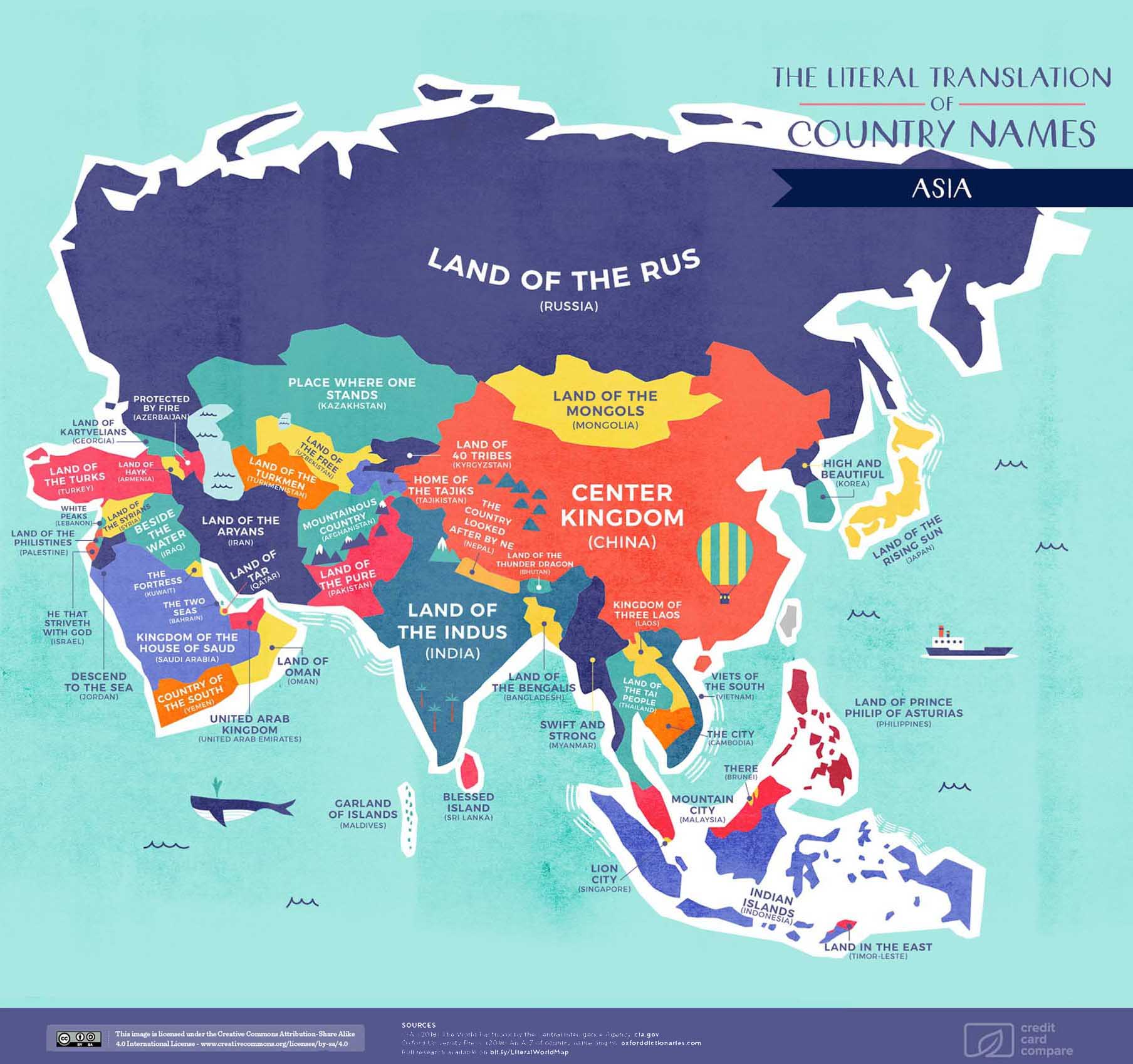 Asia Only Country Name Map 