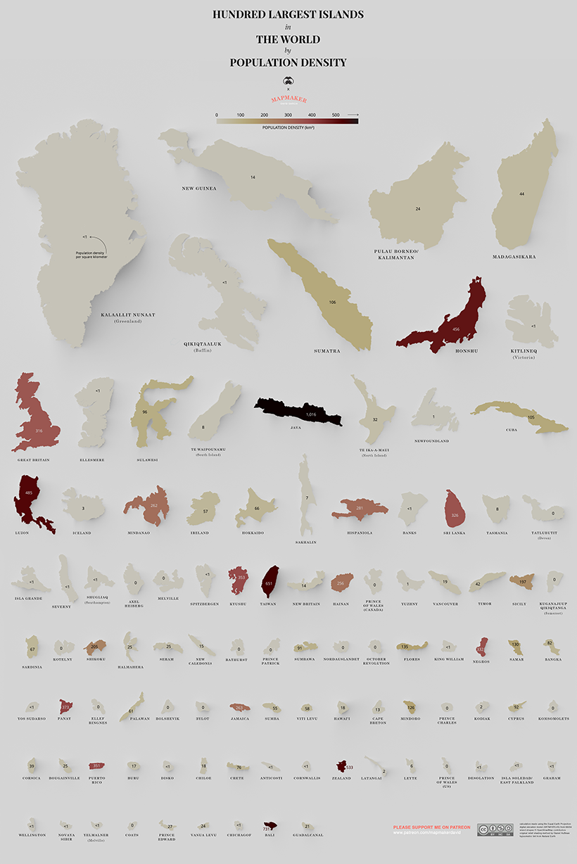 Biggest Islands Sorted by Population Density