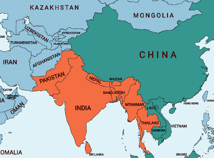 Карта россии и индии и китая