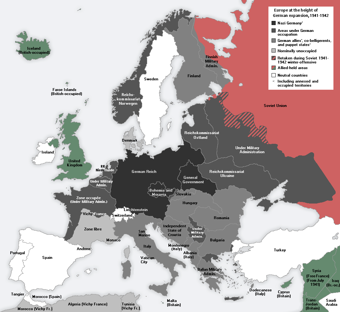 Europe at the height of German military expansion
