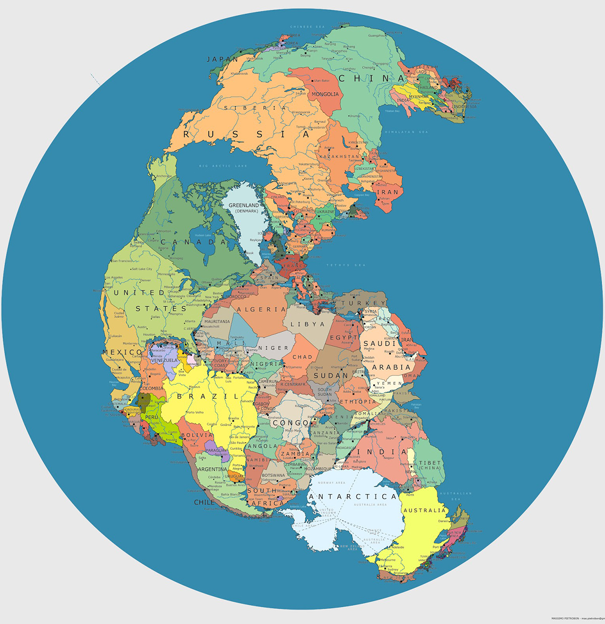 pangea with modern borders