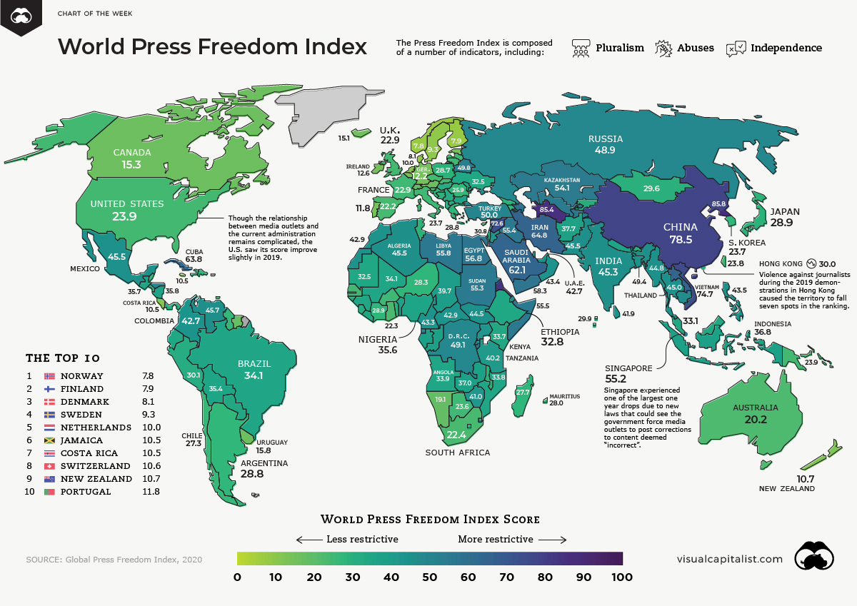 Mapped The State of Press Freedom Around the World Visual Capitalist