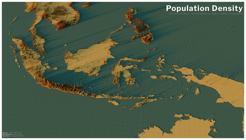 3D Map: The World's Largest Population Density Centers