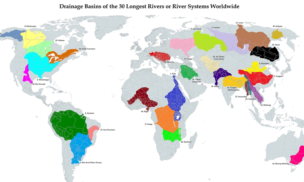 Mapped The Drainage Basins Of The World S Longest Rivers