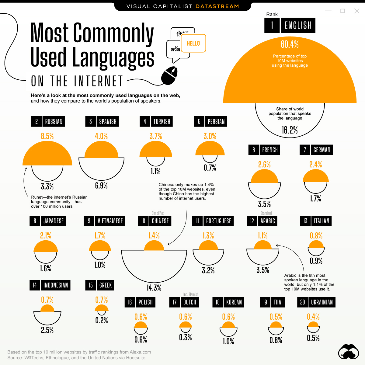 The Most Used Languages on the Internet, Visualized