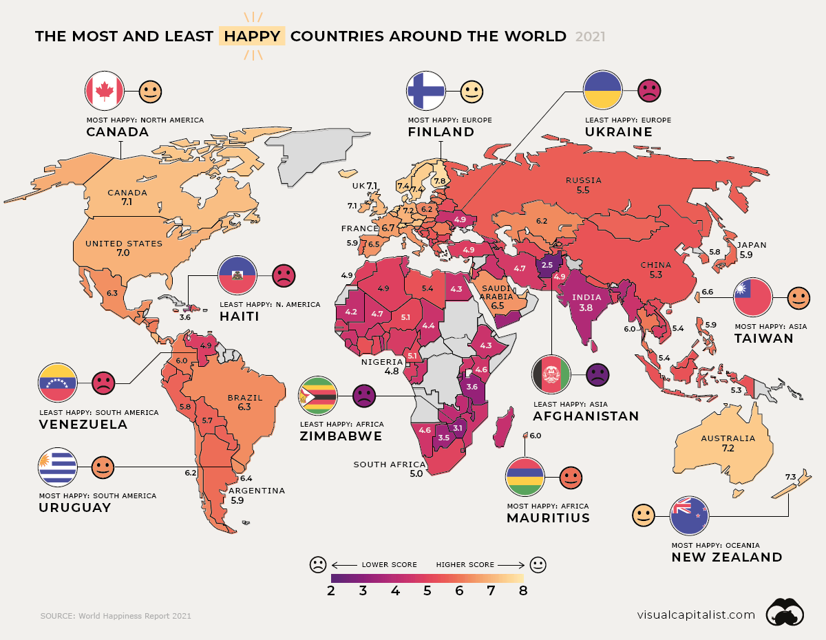 Infographic Of The Day Global Happiness Levels In 2021