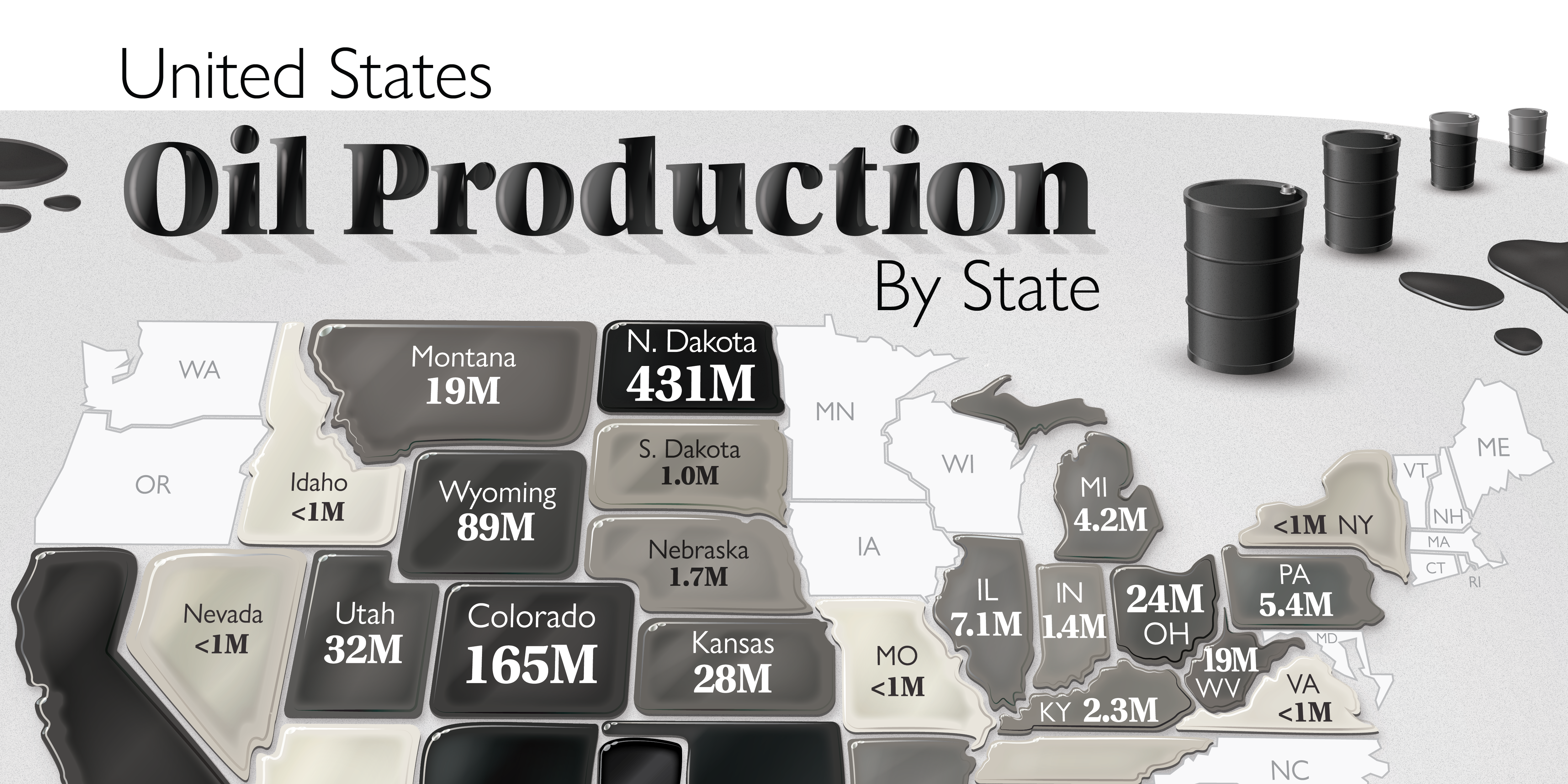 Map of U.S. Oil Production by State