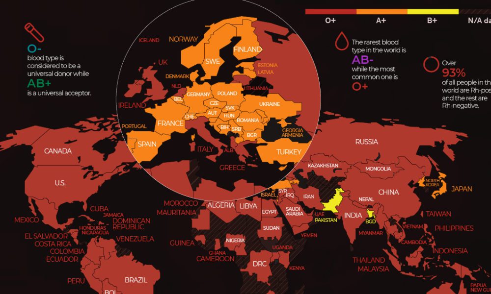 Visualizing The Most Widespread Blood Types in Every Country