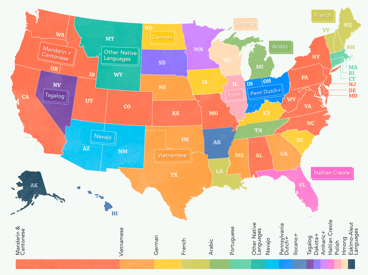 Most Commonly Spoken Language in Every U.S. State
