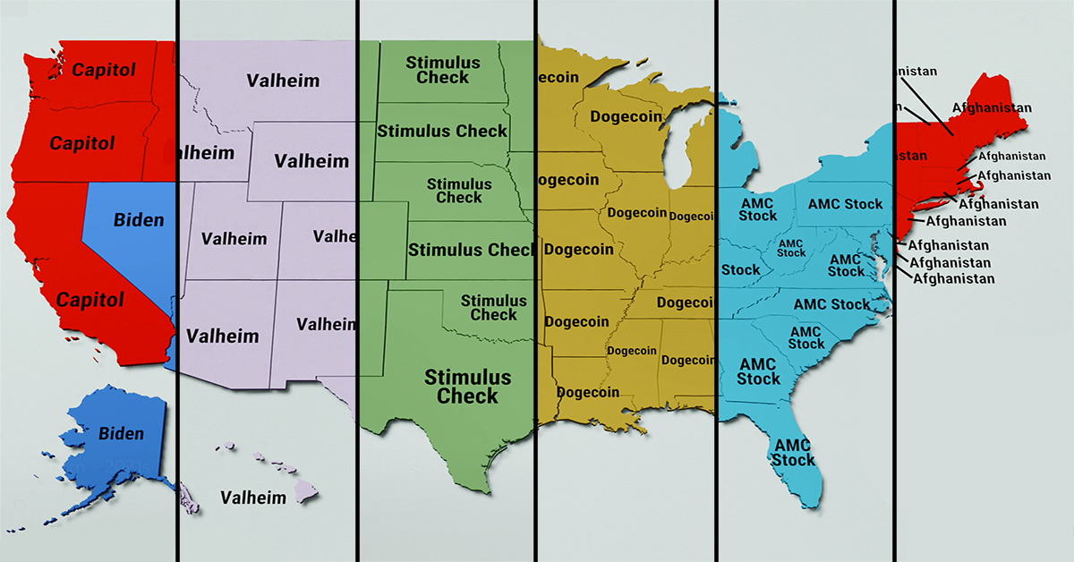 Map of trending searches in every U.S. state in 2021