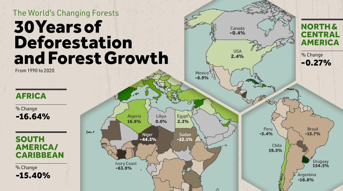 Mapped: 30 Years of Deforestation and Forest Growth, by Country
