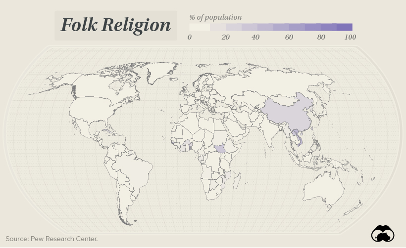 Map of the composition of Folk Religion around the world