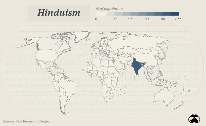Map of the composition of Hinduism around the world