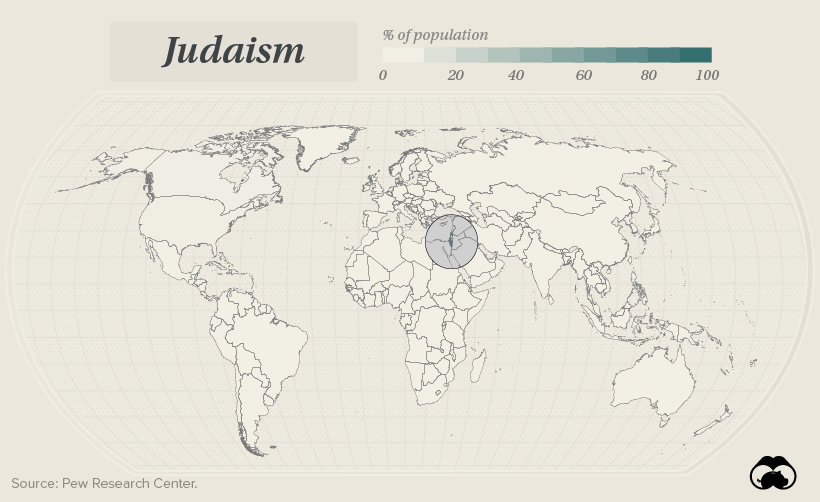 Map of the composition of Judaism around the world