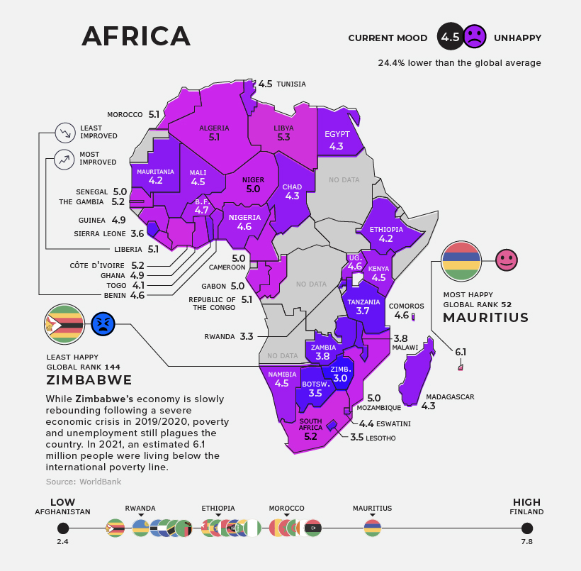 Mapped: Global Happiness Levels in 2022