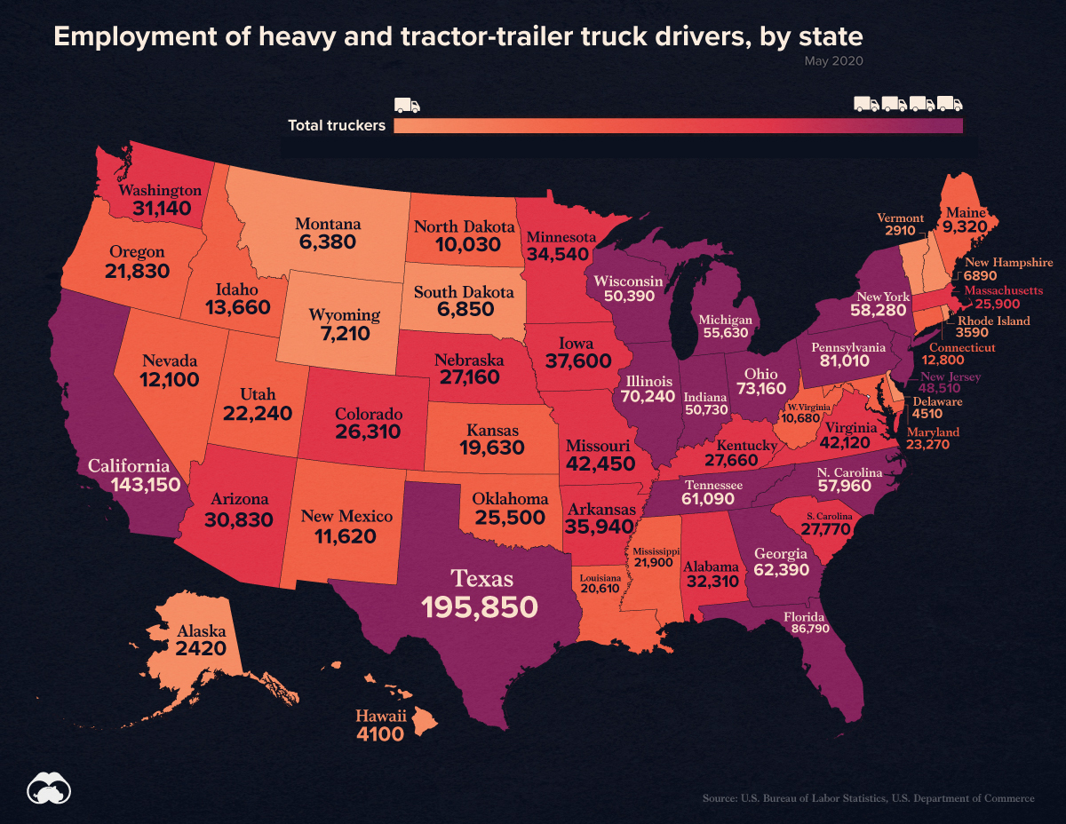 Mapped Where America s Truckers Live By State