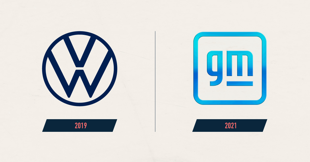 a decade of elon musk's tweets Volkswagen & GM logo updates
