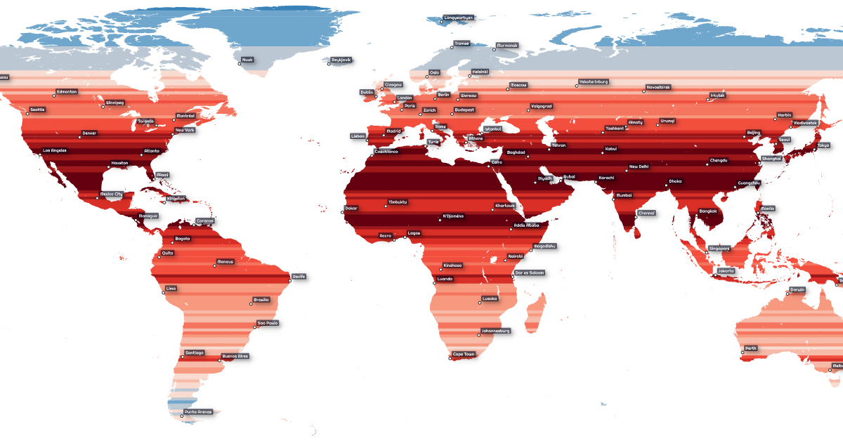 A map of the world population by latitude.