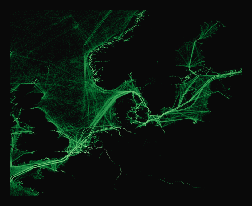 Map of marine traffic density along the Danish Straits