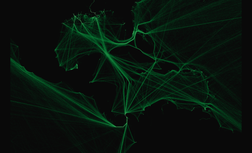 Map of marine traffic density along the Panama Canal