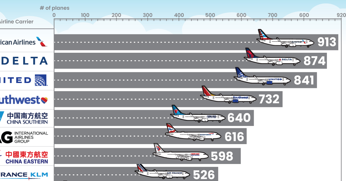 This infographic breaks down the airline fleets of major carriers.