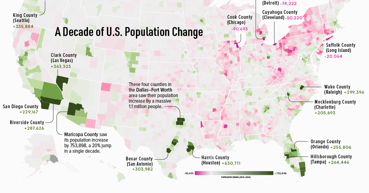 Mapped A Decade Of Population Growth And Decline In U S Counties