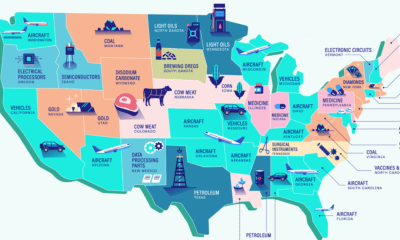 Map of the most common export in each U.S. state