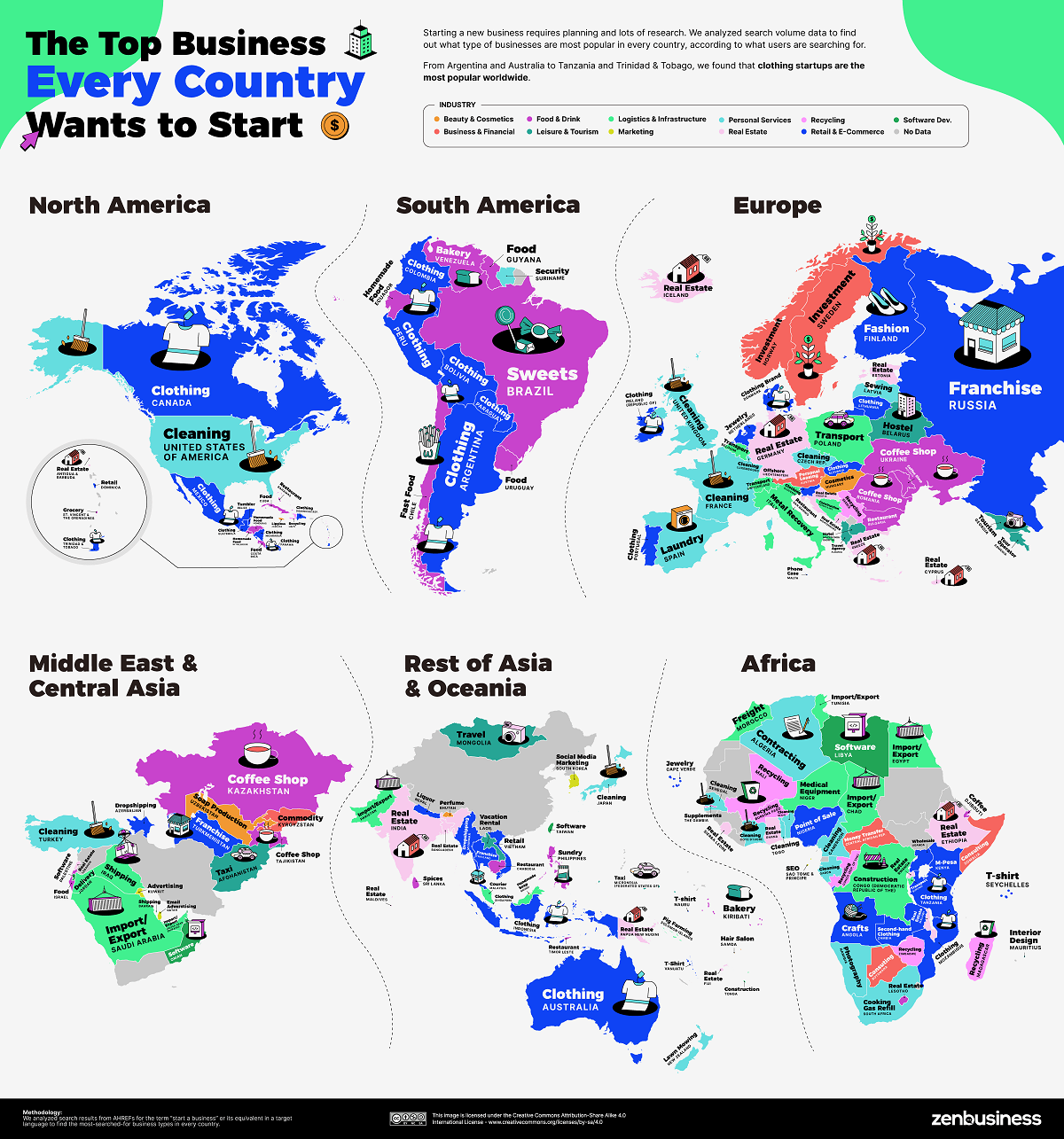 Map of the most searched businesses by region