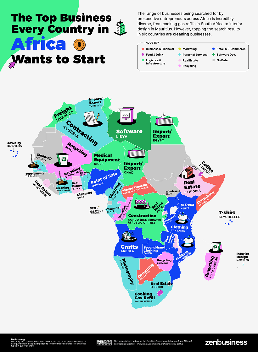 Map of the most searched businesses in Africa