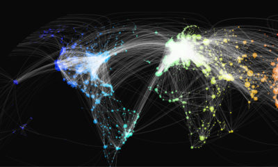 map of the world's busiest air routes and airports